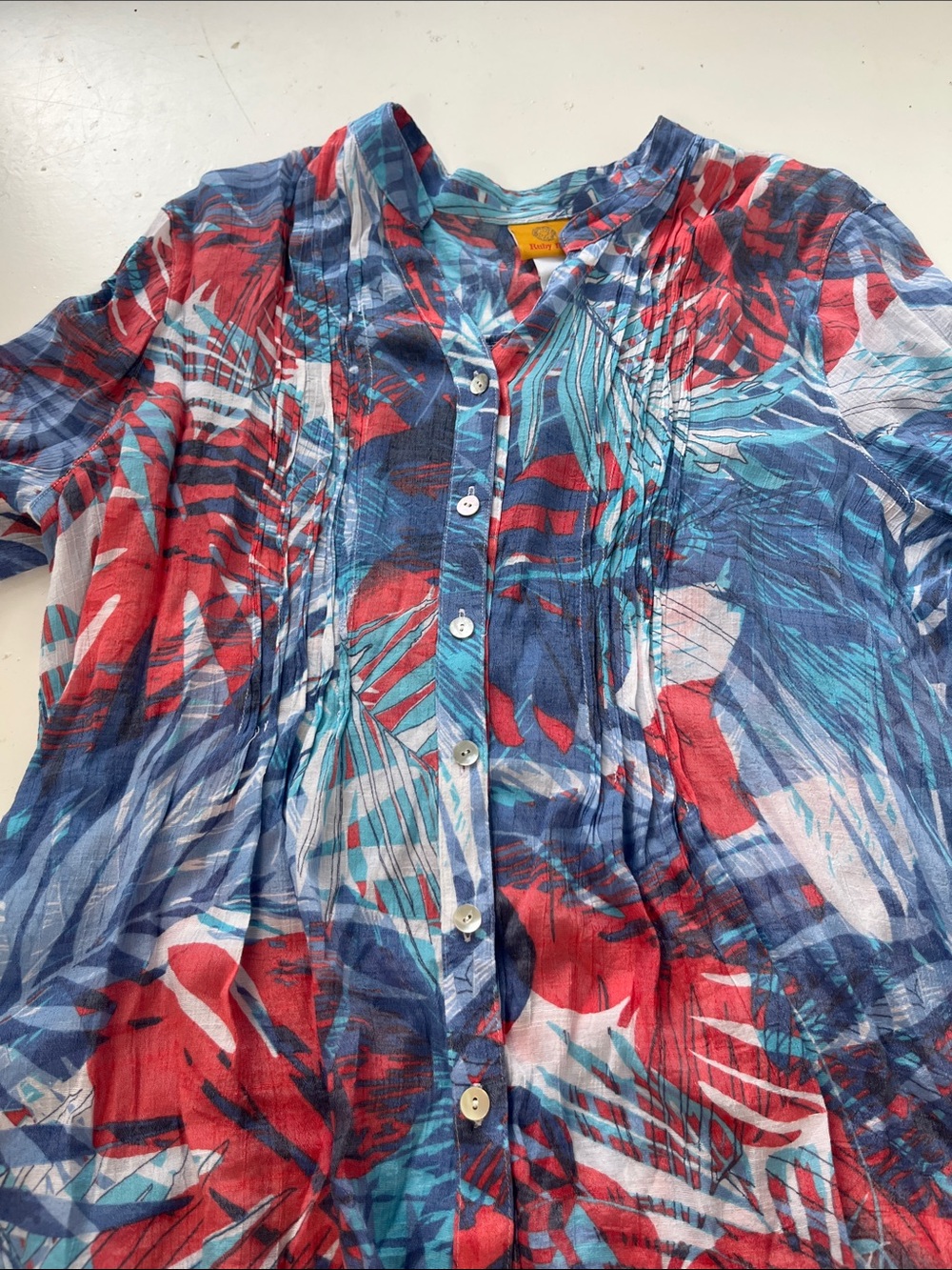 Ruby Rd XL 3/4 Sleeve Multicolor Floral Button Up Blouse - Picture 4 of 5